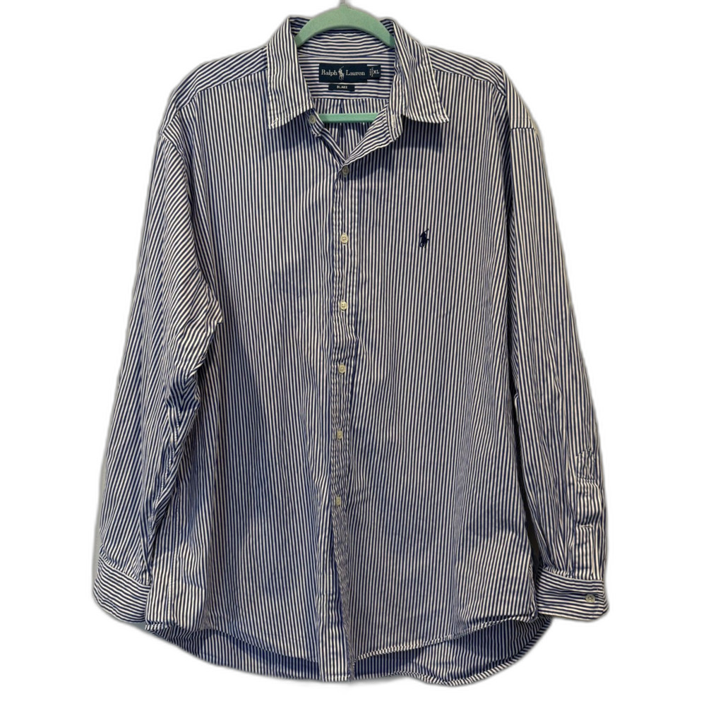 Ralph Lauren Blake Shirt Striped Cotton Button Down Navy White Preppy Men sz XL